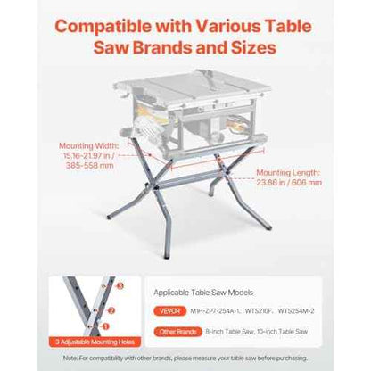 VEVOR Table Saw Folding Stand, 350 lbs / 158.76 kg Load Capacity, Portable Compact Saw Stand, Heavy Duty Construction, Easy Storage, Foldable Design, Universal for Most Brands of Table Saws