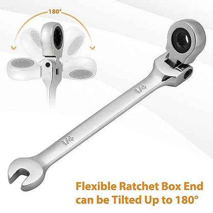B4B BANG 4 BUCK 1/4 Wrench, Flex-Head Ratcheting Combination Wrench Industrial Grade 72 Teeth 12 Point Ratchet Box Ended and Open End Spanner Tools, SAE