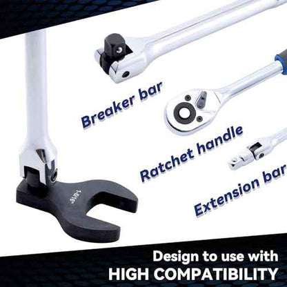 14 Piece Crows Foot Wrench Set, SAE Shockit Crows Foot for 1-1/16" to 2" Flare Nuts for 1/2" Drive Rachets & Extenders, Blackened Cr-V Steel Crowfoot Wrenches
