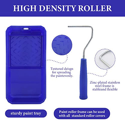Household Mini Paint Roller Kit, 4 pcs Sponge Paint Roller Head +2 pcs Fabric Roller Head +1 Paint Tray +1 Roller Handle +1 Pant Brush fits Home Painting & Smaller DIY Projects(Multi Color)