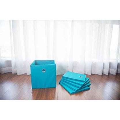 Amelitory Storage Bins Foldable Cube Organizer Fabric Drawer Set of 6 Lake Blue