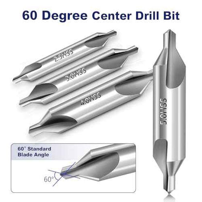 Center Drill Bit Set - M2 High Speed Steel Center Drill, 7pcs 60-Degree Angle Centering Drill Bits Countersink Tools for Lathe Metalworking in Size 1.0 1.5 2.0 2.5 3.0 4.0 5.0