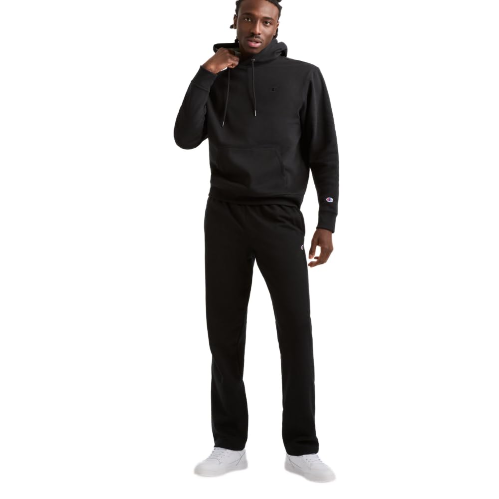 Champion Men's Open-Bottom Fleece Sweatpants, Standard Fit, Midweight Fleece, Available in Regular and Big & Tall, Black, Large