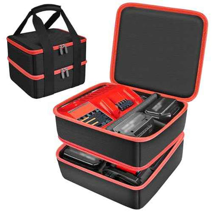 Case Compatible with Milwaukee Battery/for Dewalt/for Makita 18V/20V Max Lithium-Ion Batteries, Double Layer Storage Tool Bag for Replacement Battery &Rapid Optimum Charger with 10 Dividers (Box Olny)