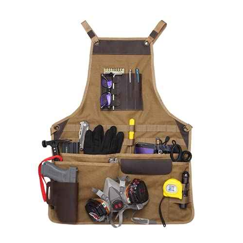 VIPERADE VAQ1 Mens Apron, Work Canvas Apron with Pockets Woodworking Aprons for Men