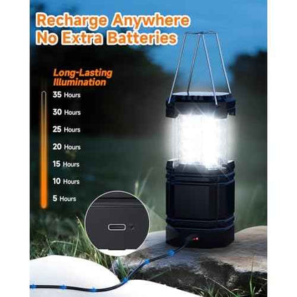Solar Camping Lantern 4 Pack, Rechargeable LED Lantern with Flashlight, USB-C & Solar Powered, Collapsible Emergency Lights for Hurricane, Power Outages, Outdoor Use