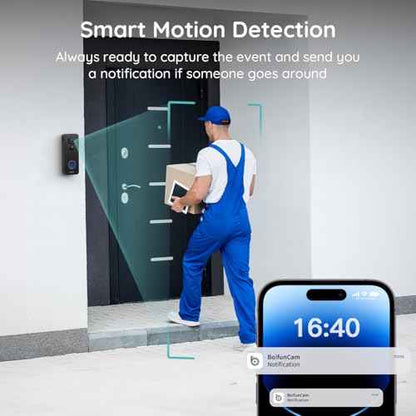 BOIFUN 2K 180¡Æ Head?to?Toe View Doorbell Camera Wireless ? No Subscription, Smart AI Detection, Live View with Two?Way Talk, Battery Video Doorbell, 2.4?GHz Wi?Fi Only