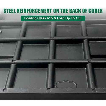 12x12 inch Manhole Cover and Frame,Overall Size 16x16,Embedded Fiberglass Polymer Sewer Cover with Handles,Clear Opening Size 9.5x9.5,Reinforced Steel Non-Slip Recessed Septic Tank Covers