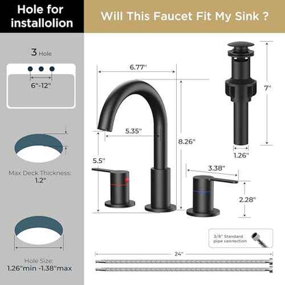8 inch Bathroom Sink Faucet, Matte Black Bathroom Faucet with Aerator, 360¡Æ Swivel High Arc Spout, cUPC NSF Certified, CEC & DOE Compliant with Pop-Up Drain Assembly