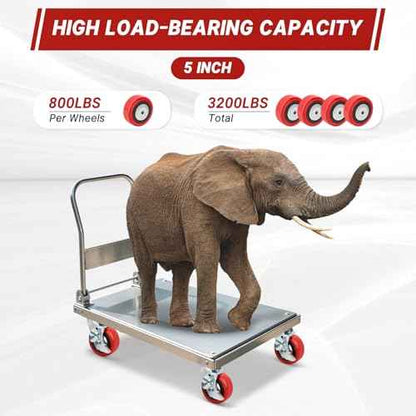 Nefish 5" X 2" Caster Wheels, Polyurethane on Polyolefin Core Wheel with Double Ball Bearing and Dust Cover 1/2" Bore Heavy Duty Replacement Caster Wheels 3200 lbs Capacity Set of 4
