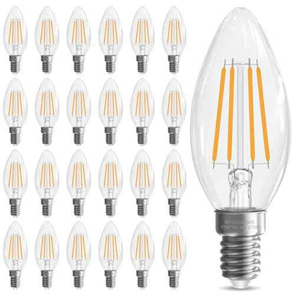 Candelabra Light Bulbs 40 watt Equivalent, E12 LED Bulb Non-Dimmable Chandelier Light Bulb, B10 LED Candle Bulb 2700K Soft White, 90+CRI, 400LM, Cear Glass, 24 Pack