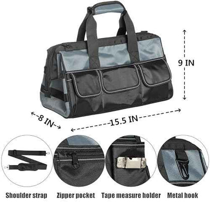 Heavy Duty Tool Bag 15.5-Inch, 16-Pocket Portable Empty Tool Box Organizer Storage, Toolbox Organization, 1680Dwaterproof Oxford cloth .Soft Handle Carrying Toolbag with Large Zipper.