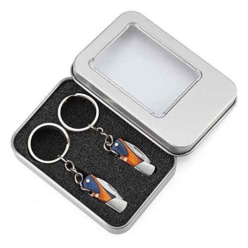 Luvbestaken 2PCS Small Pocket Knife, Mini Keychain Knife, EDC Stainless Steel Knife, Colorful Wood Handle Folding Knife, Blade length 1.5 inch, with Aluminum Gift Box 1
