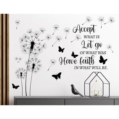 Dandelion Wall Decals Flowers Wall Stickers Inspirational Quotes Wall Art Decals Peel and Stick Removable DIY Flying Butterfly Motivational Sayings Wall Murals for Kids Bedroom Classroom Decor