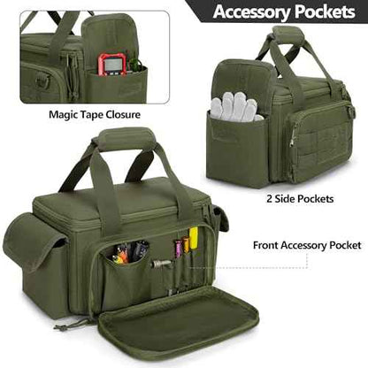 Small Tool Bag with Anti-friction and Thick Padded Bottom, Tool Storage Organizer for Men, Tactical Bag, Range Bag, Multi-functional Work Tote for Repairman, Electrician, Carpenters (Green)
