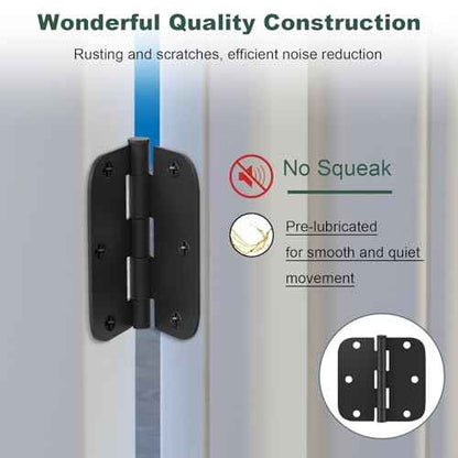 Estmoon 50 Pack 3.5 x 3.5 Inch Rounded Door Hinges Matte Black, 5/8" Radius Interior Hinges Heavy Duty Bifold Residential Hinges for Bathroom/Bedroom/Exterior/Internal Door, 6 Holes