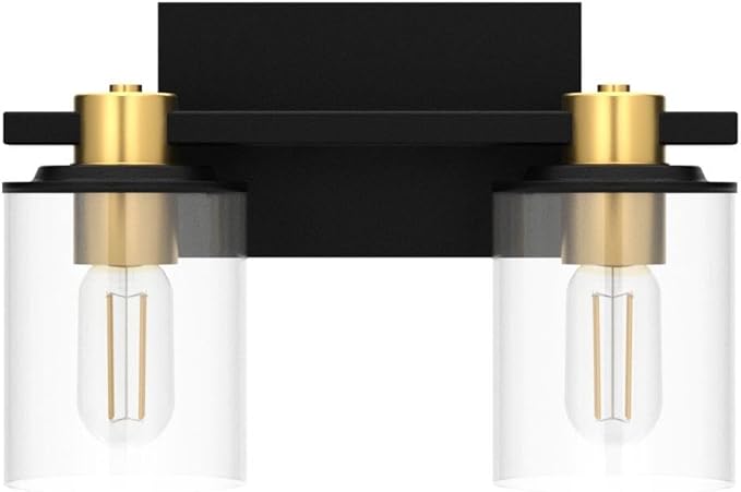 stambord 2 Light Bathroom Vanity Light, Black and Gold Bathroom Light Fixtures, Sconces Wall Lighting with Glass Shade, Modern Farmhouse Vanity Lighting fixtures for Bathroom, Bedroom, Hallway
