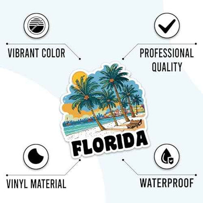 Florida State Travel Stickers 50 Pieces Vinyl Waterproof Decal for Laptop Water Bottle Phone Car Window Bike Motorcycle Stakeboard Scrapbook Floridas Sticker Gifts