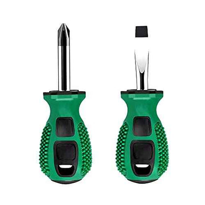 Buspoll Rubber Anti-Skid Handle Stubby Screwdriver Set, 6mm x 38mm Slotted/Phillips, Magnetic Head