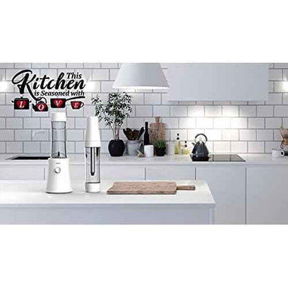 Kitchen Funny Quotes Wall Decals, This Kitchen is Seasoned with Love Family Love Words Red Hart Wall Decor for Dining Room Kitchenware Decoration Vinyl Wall Sticker for Restaurant Cafe
