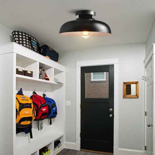 DIRYZON 12-Inch Industrial Ceiling Light Fixture,Black Bedroom Ceiling Light,Metal Ceiling Lighting for Hallway Kitchen