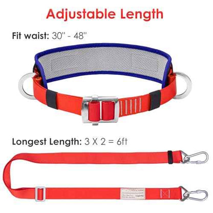 Safety Belt with Padded Waist Pad and Adjustable Lanyard, Safety Lanyard Fall Protection, Ladder Safety Belt, Tree Climbing Belt, Climbing Lanyard Fall Arrest Kit