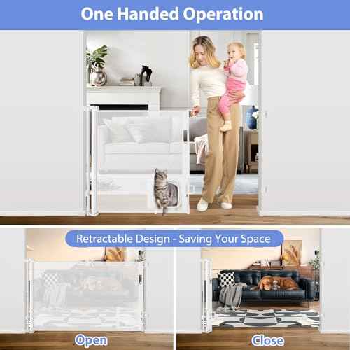 Retractable Baby Gate with Cat Door 55" Wide Retractable Baby Gate for Stairs Mesh Baby Gate with Pet Door Retractable Dog Gate for The House Retractable Pet Gate with Door Safety Gates for Toddlers