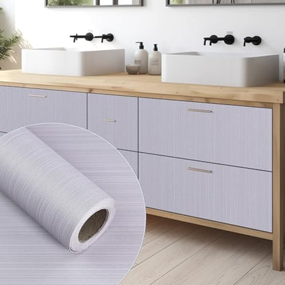 Grasscloth Peel and Stick Wallpaper Textured Fabric Contact Paper Faux Linen Self-Adhesive Waterproof Vinyl Wall Paper for Cabinet, Shelf Linen, Bathroom, Bedroom Silver Grey 15.7"x118"