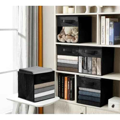 DECOMOMO Storage Bins, Cube Storage Bin with Window, Fabric Storage Cubes for Shelves (11" / 6pcs, Black)