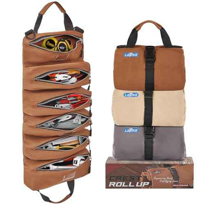 LETINE Crest Canvas Tool Bag - Large Capacity Portable Roll up Bag with Premium Rust-Proof Zippers, Reinforced Stitching - Compact Tool Organizer Gift for Dads, Mechanics, Electricians