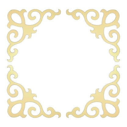 uxcell 4 Pcs Self-Adhesive Wall Sticker Mirror Decals, Acrylic Hollow Mirror Tiles Sticker Applique Corner Hollow Stickers for Home Room Background Decoration, Light Gold (10x10cm)
