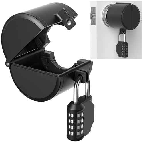 AST Door Knob Lockout Device with Passcode Padlock, Childproof Door Knob Cover, Lock Out to Smart Doorknob. Safety Cover for Faucet, Valve, Spigot. Prevent Access to Keyhole, Matte Black