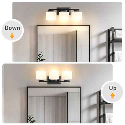3-Light Bathroom Light Fixtures - Black Bathroom Vanity Lights with Frosted Glass Shade Modern Bathroom Lighting Fixtures Over Mirror - Wall Sconce Lamps for Bedroom,Living Room,Hallway