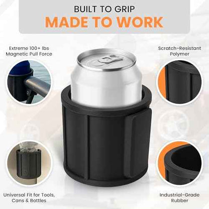 SoftJaw Slim Magnetic Cupholder | Heavy-Duty Rubber Tool Holder for Water Bottles & Cans | Scratch-Resistant & Durable for Trucks, Equipment, Worksites, Tailgating & More | Made in USA (Black, Slim)