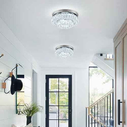 12 Inch Crystal Chandelier LED Ceiling Light 2 Tier Flush Mount Ceiling Light Fixtures Modern Chandelier Lighting for Hallway Bedroom Dining Room Kitchen (Cool White)