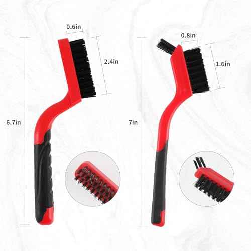 A A IN Wire Brush Set,6 Pcs Brass/Stainless Steel/Nylon Wire Brushes for Cleaning with Curved Handle Grip for Rust Removal, Dirt, Paint Scrubbing,7 Inches (Red)