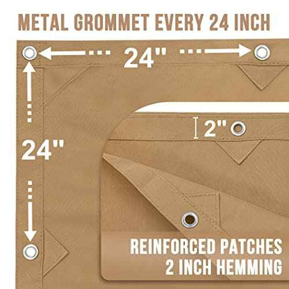 CARTMAN Finished Size 6x8 Feet Tan 2PK Canvas Tarp with Rustproof Grommets, Heavy Duty Multipurpose Tarpaulin Cover for Canopy Tent, Roof, Camping, Woodpile