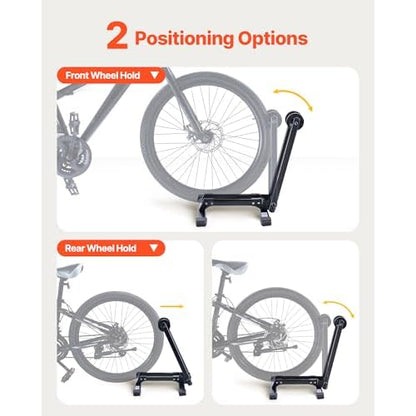 VEVOR Bike Rack, Fits 20 to 29 Inch Mountain & Road Bikes, Alloy Steel Rust-Resistant Bike Floor Stand Rack, Foldable Bicycle Stand for Entryway, Garage, Home Bikes Parking & Storage, 1 Pack, Black