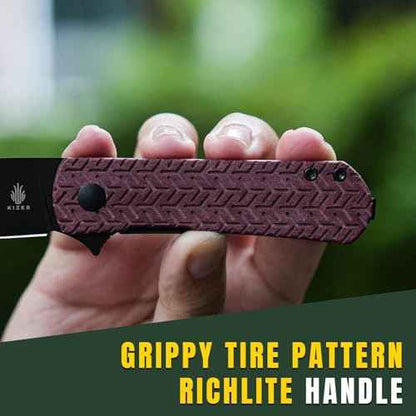 Kizer Yorkie Pocket Knife, 2.58 Inch Nitro V Blade Drop Point Blade EDC Knife, Mini Camping Folding Knives with Redstone Richlite Handle, Liner Lock Flipper Hunting Knives with Pocket Clip, V3525A3