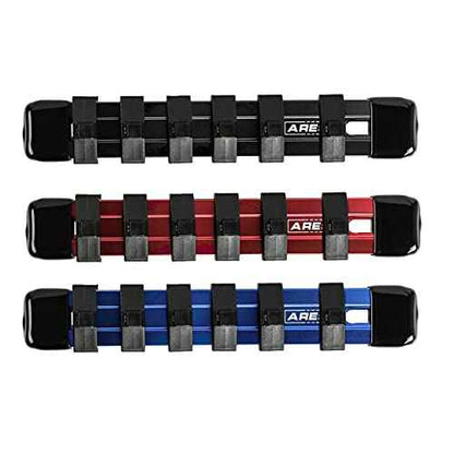 ARES 60064-3-Piece 1/4-Inch Drive 6-Inch Aluminum Socket Rail Set - Includes Red, Blue, and Black Rails - Each Aluminum Rail Stores up to 5 Sockets