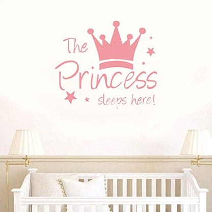 2 Pcs Wall Sticker Princess Sleep Here 13.4 Inch Little Crown Star Art Quotes Wall Decal Decor for Living Room Bedroom