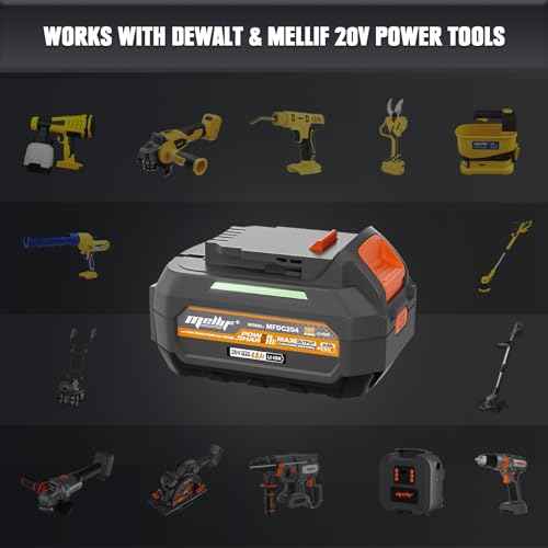 Mellif 20V 4.0 Battery & Fast Charger Kit, Compatible with DeWalt Power Tools, 10C / 40Amps, Replacement Li-Ion Battery with Smart Charging, Extreme Weather & Shock Resistant (Gray for Dewalt)
