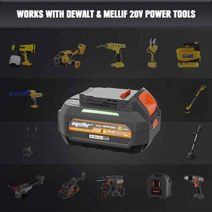 Mellif 20V 4.0 Battery & Fast Charger Kit, Compatible with DeWalt Power Tools, 10C / 40Amps, Replacement Li-Ion Battery with Smart Charging, Extreme Weather & Shock Resistant (Gray for Dewalt)
