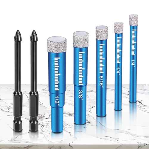 7 PCs Diamond Drill Bits Set, Versatile Tile Drill Bits for Ceramic Glass Porcelain Marble Granite, Blue Dry Diamond Drill Bit Set, Premium Fast Dry Drilling with Cooling Wax, Round Shank - Samest