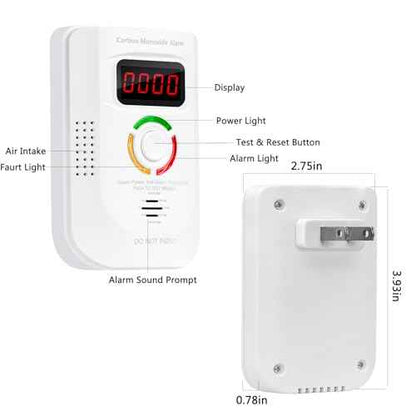 2 Pack Carbon Monoxide Detectors Plug in,Portable Carbon Monoxide Alarm with 2 Pcs LED Light Blocking Stickers,CO Detector with Digital Display,Plug-in CO Monitor,Travel Carbon Monoxide Meter