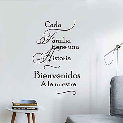 CADA Familia tiene UNA Historia Art Wall Decals, Warm Family Quotes Wall Decal, Vinyl Sayings Words Wall Decor, Removable DIY Wall Mural for Bedroom, Living Room, Home Decoration