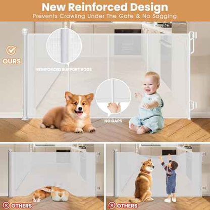 Reinforced Retractable Baby Gate or Mesh Dog Gate,Easy to Use for Stairs, Doorways, Hallways, Indoor, Outdoor, Wide Pet Gate 33.5" Tall, Extends to 45" Wide, White