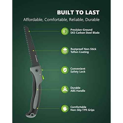 7 Inch Folding Hand Pruning Saw, Heavy Duty Foldable Camping Saw with 7¡± Hardened SK5 High Carbon Steel Blade Garden Folding Saw for Wood Cutting, Tree Trimming, Gardening, and Hunting