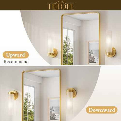 TETOTE Brushed Gold Wall Sconces Set of Two Modern Bathroom Wall Light Fixtures Farmhouse Wall Lights with Frosted Glass Shade for Mirror Bedroom Living Room
