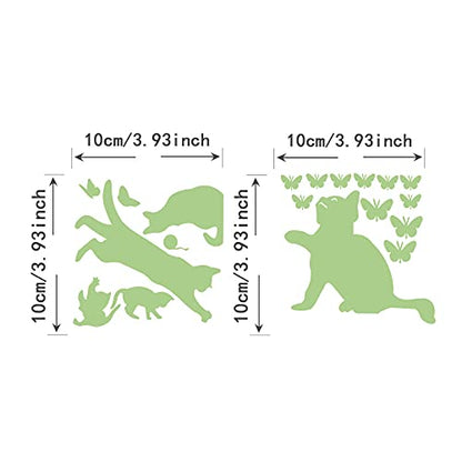2pcs Light Switch Decals Glow in The Dark Cats Play with Butterflies Animal Pattern Wall Stickers Light Switch Decor Art Mural Paste (ALQ2022-002)